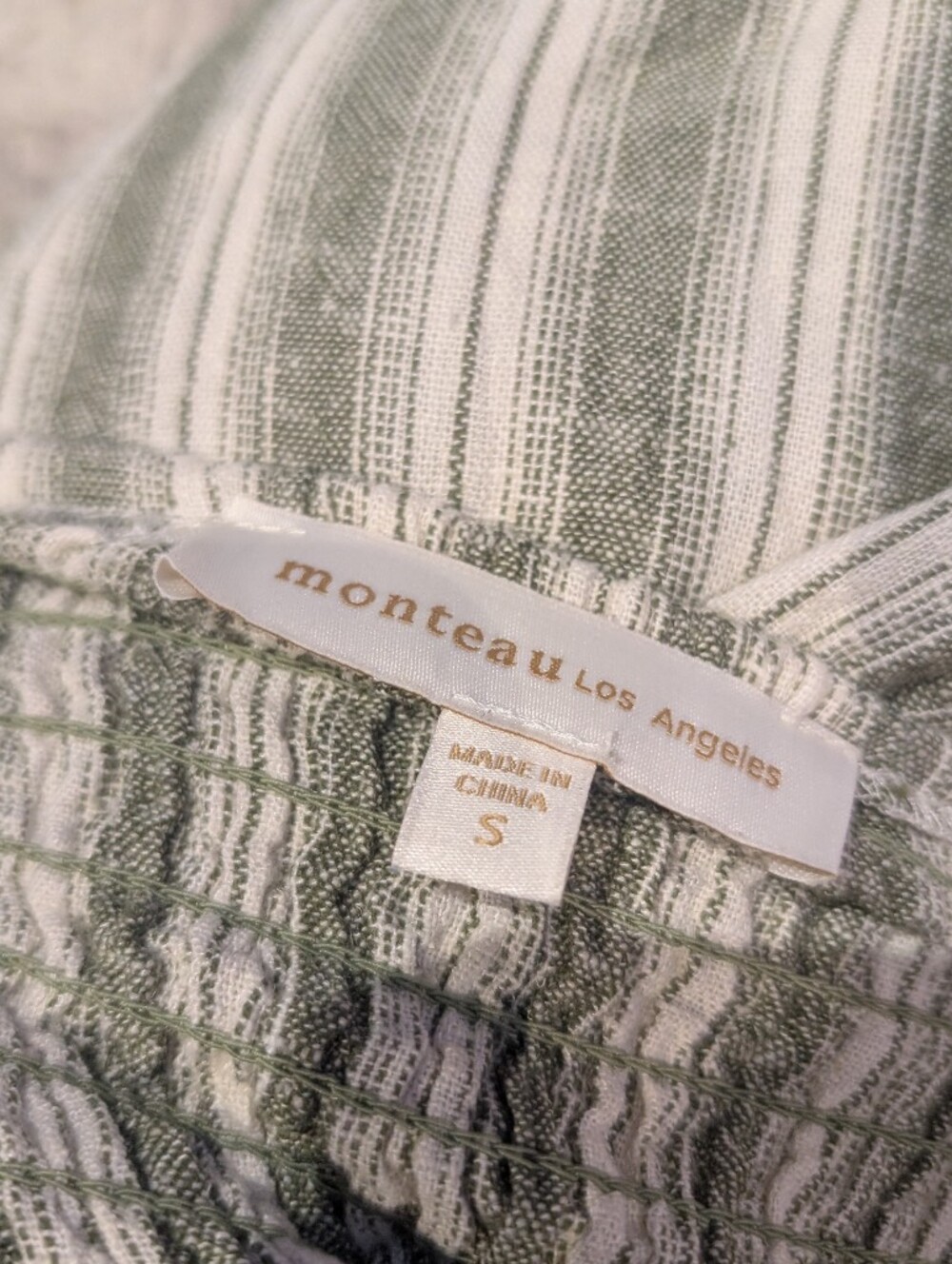 Monteau Linen Sleeveless Striped Jumpsuit - Green and White - Picture 7 of 8